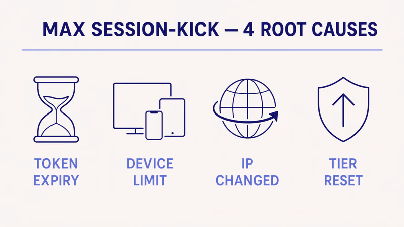 Four root causes of Max logging out on smart TVs: session token expired, device limit hit, IP changed, plan tier changed