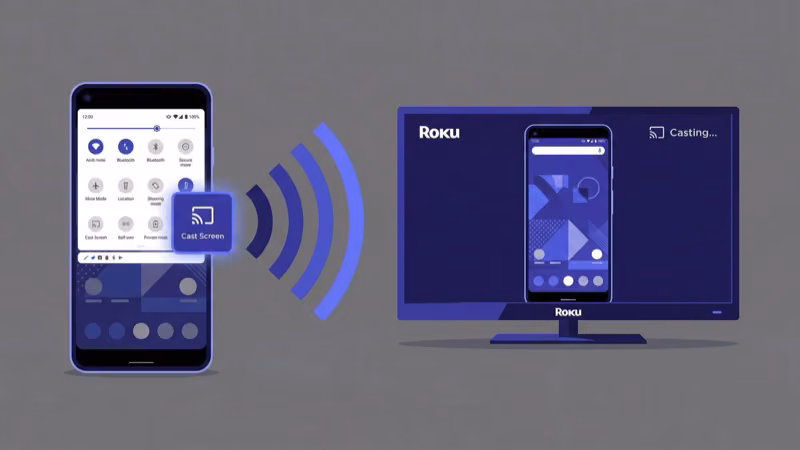 Android phone cast screen feature connecting to Roku TV over Wi-Fi