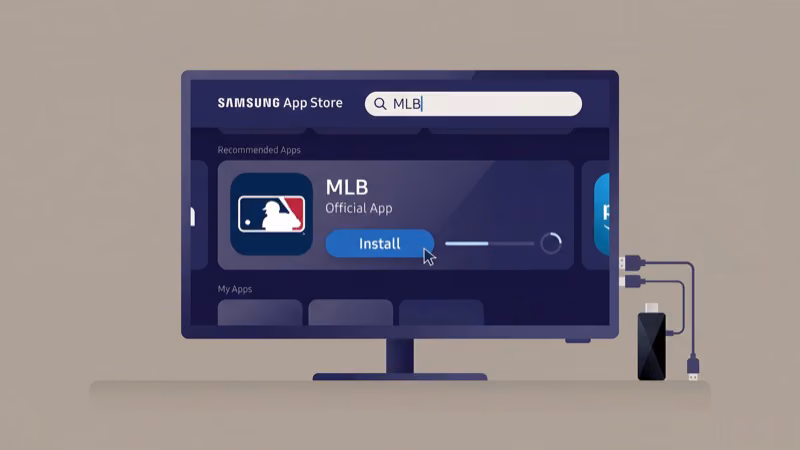 MLB.TV app installation steps on Samsung Smart TV Apps section