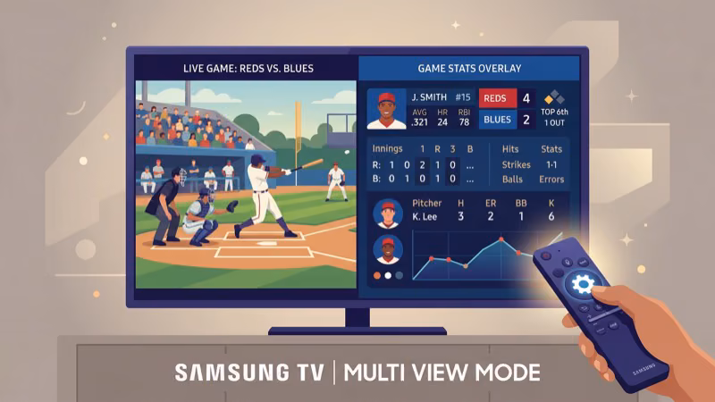 MLB.TV Multi-View split screen showing four live games simultaneously on Samsung TV
