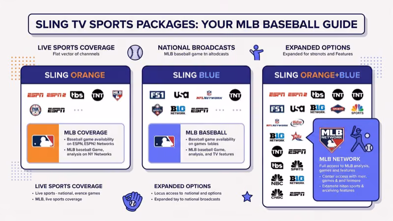 Sling TV channel package comparison showing Orange and Blue plan options
