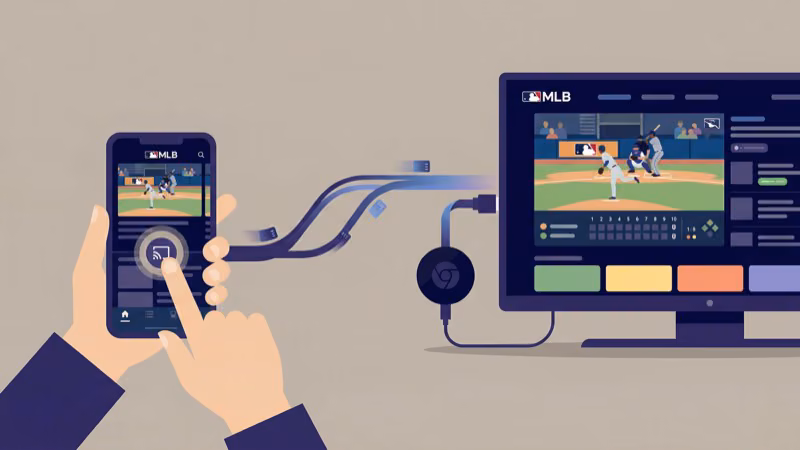 MLB app cast button and Google TV Streamer device ready to receive stream