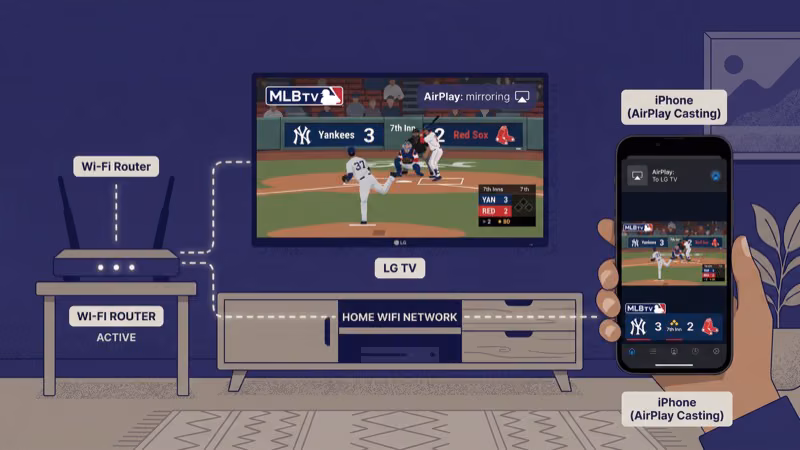 LG Smart TV AirPlay setup screen mirroring MLB app from iPhone