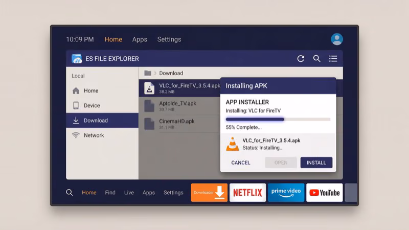 Amazon Appstore search screen on Fire TV Stick showing Pluto TV app download page