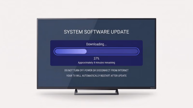 Sony Bravia TV system software update screen showing firmware version check and install options