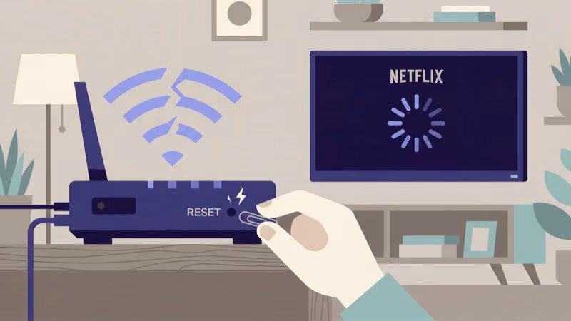 Resetting Wi-Fi router to fix Netflix connection on smart TV