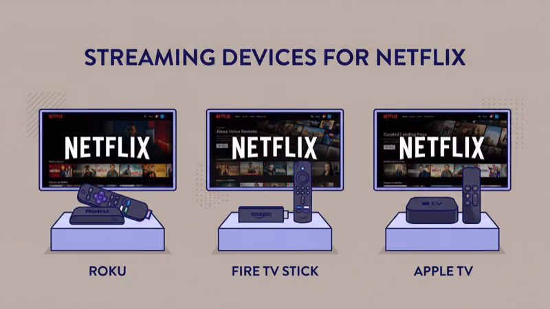 Roku Fire TV Stick and Apple TV streaming devices for Netflix