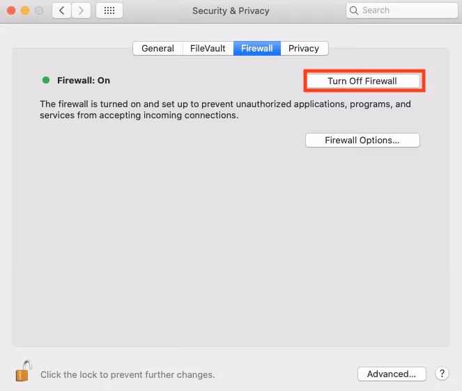Disable Firewall Mac