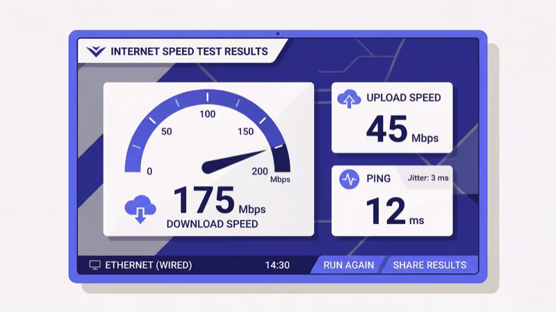 Speedtest results screen showing internet speed for Netflix streaming on Vizio TV