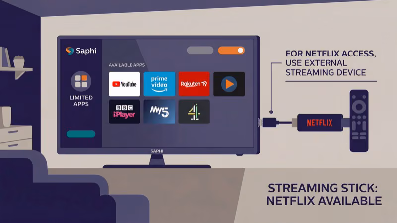 Philips Saphi TV Net TV menu with Netflix app highlighted