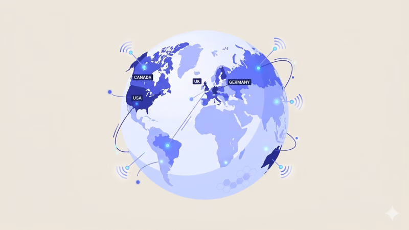 Globe showing NFL streaming availability zones across North America Europe and Australia