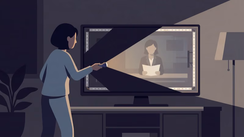 Flashlight shining on dark Onn TV screen to reveal faint backlight image