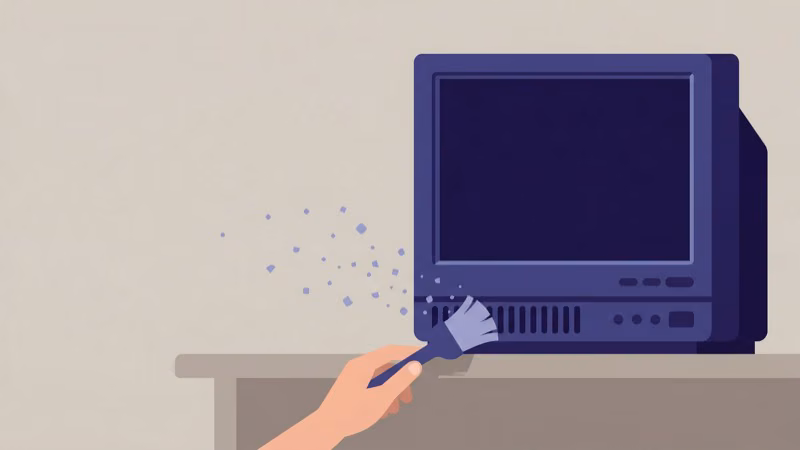 Cleaning dust from TV ventilation slots with soft brush