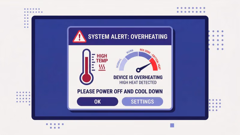 Infrared thermometer reading hot spots on ONN Roku TV back panel during overheating