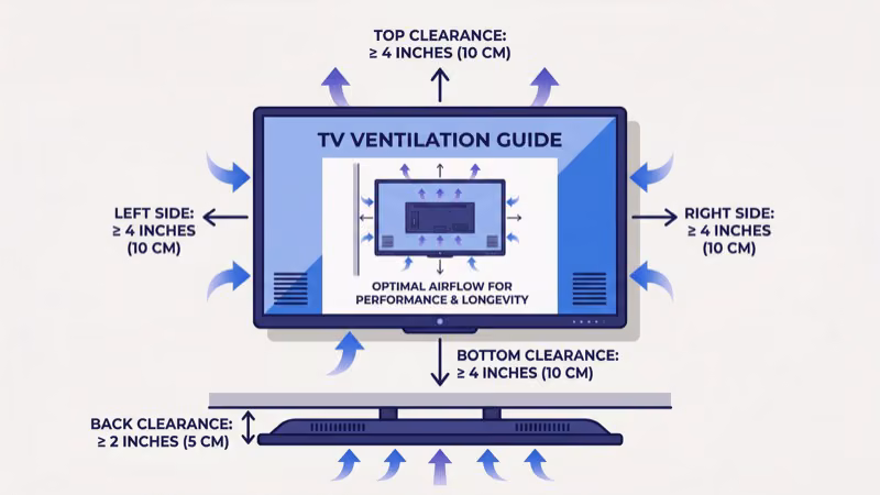 ONN Roku TV rear panel showing proper vent clearance spacing on all sides