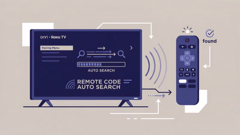 ONN universal remote auto code search cycling through device codes