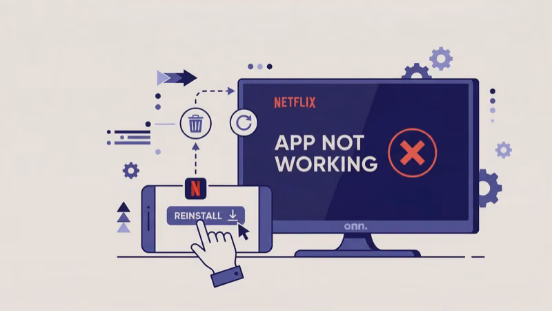 Netflix app being removed and reinstalled on ONN TV app management screen