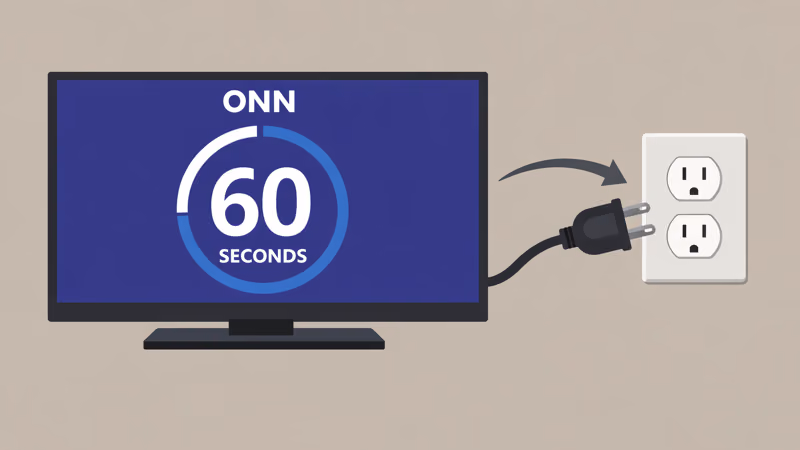 ONN TV unplugged from wall outlet during 60-second power cycle process
