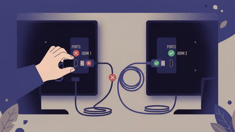 Inspecting HDMI cable connectors on ONN TV for bent pins and damage