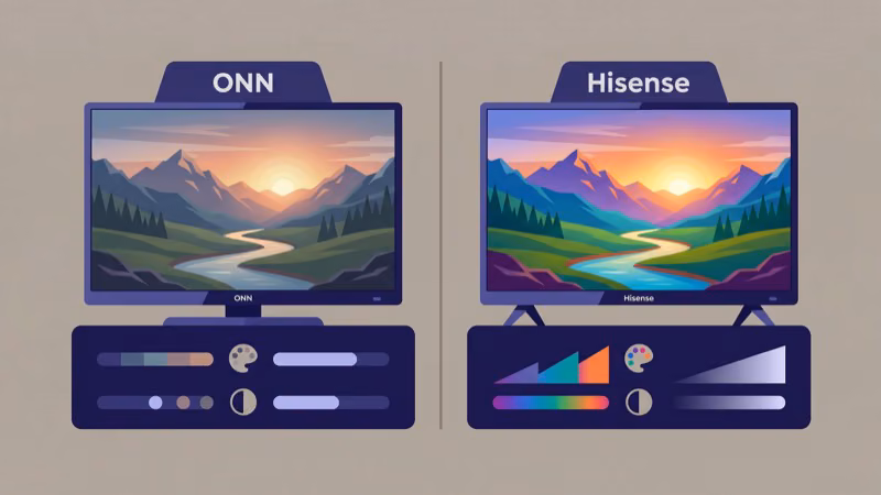 Side-by-side comparison of ONN TV and Hisense picture quality on screen