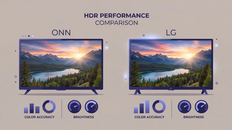 Side by side display comparison showing ONN LCD versus LG OLED picture quality difference