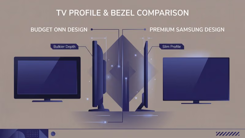 ONN TV and Samsung TV placed side by side showing bezel and build quality contrast