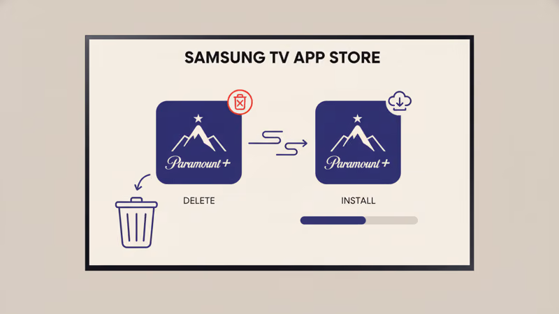 Deleting and reinstalling the Paramount Plus app on a Samsung Smart TV app store