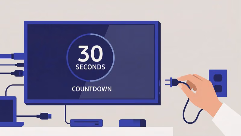 Unplugging Samsung TV power cord from wall outlet for a full 60-second power cycle