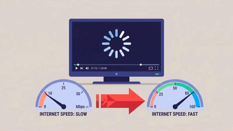 Fixing streaming buffering with internet speed optimization gauge
