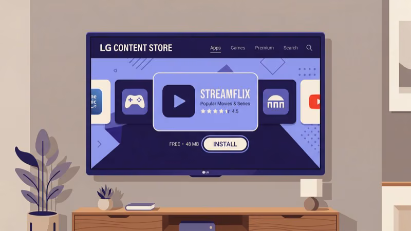 LG Content Store with streaming app install button highlighted