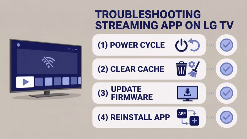 Troubleshooting checklist for streaming app on LG TV