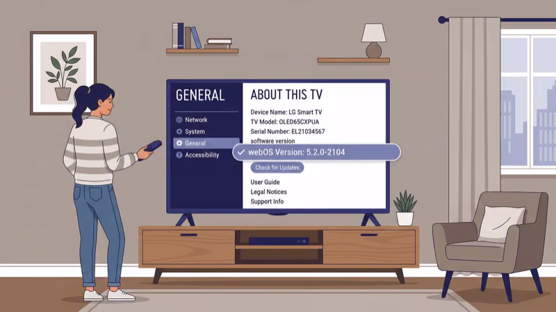 LG TV About This TV menu showing webOS version number