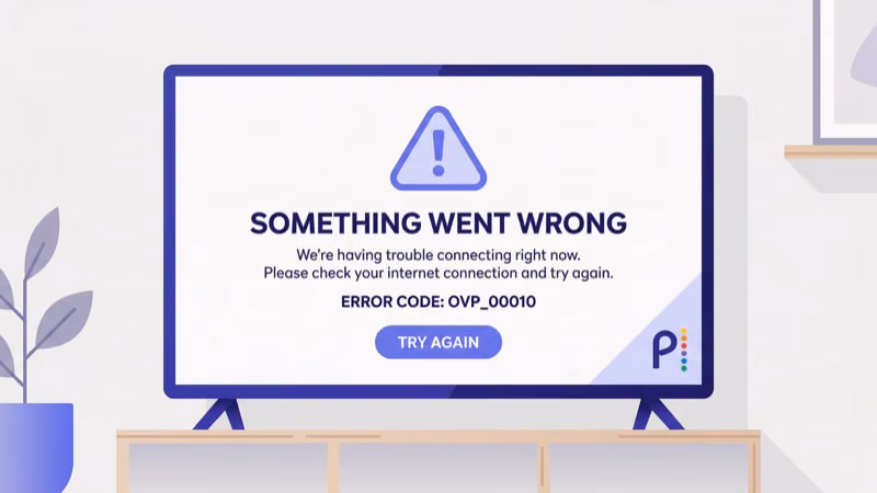 Peacock error code displayed on TV screen with PCK error number and troubleshooting prompt