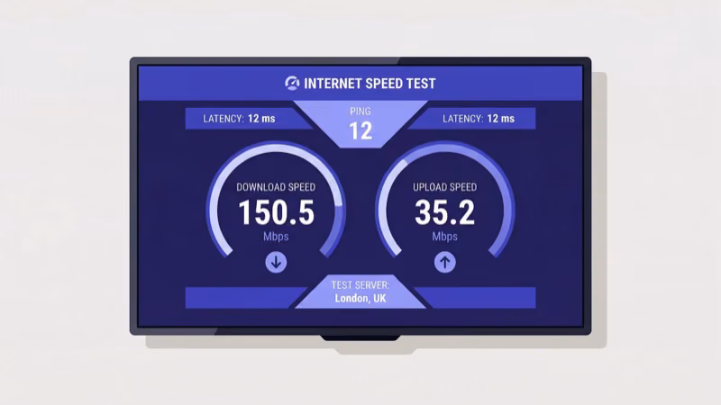 Internet speed test result showing download speed required for Peacock HD and 4K streaming