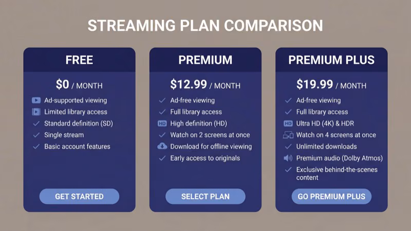 Peacock subscription tiers with free premium and plus options