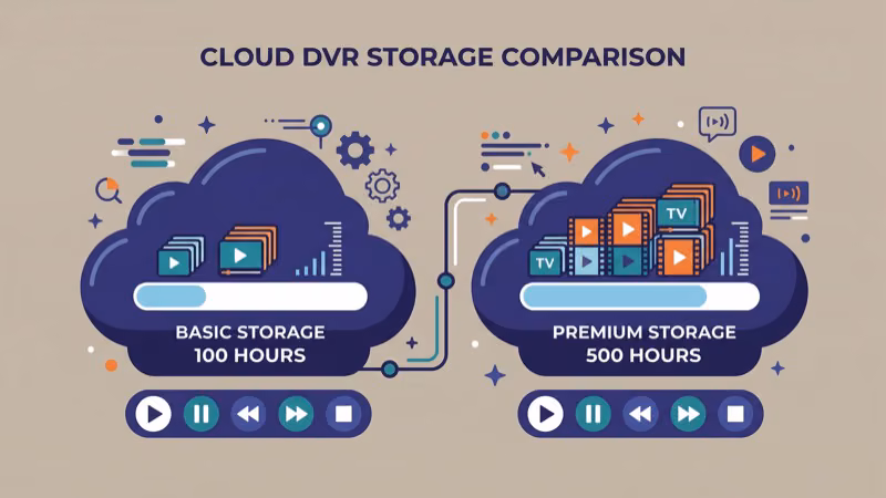 YouTube TV unlimited cloud DVR interface compared to Peacock offline downloads on a tablet