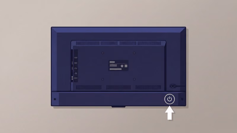 Philips Roku TV back panel showing power button location near bottom corner
