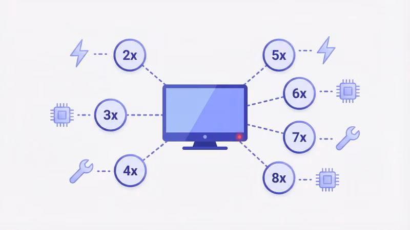 Philips TV red LED blink pattern chart showing fault codes from two to eight blinks