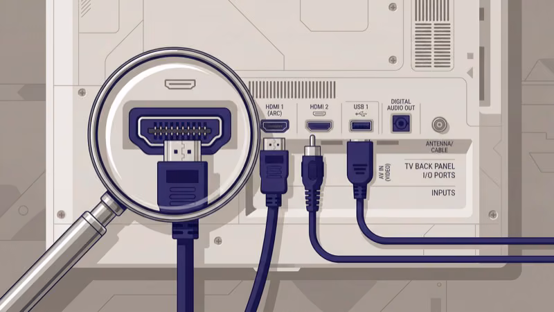 Close-up of HDMI cable connection on the back of a Philips TV port