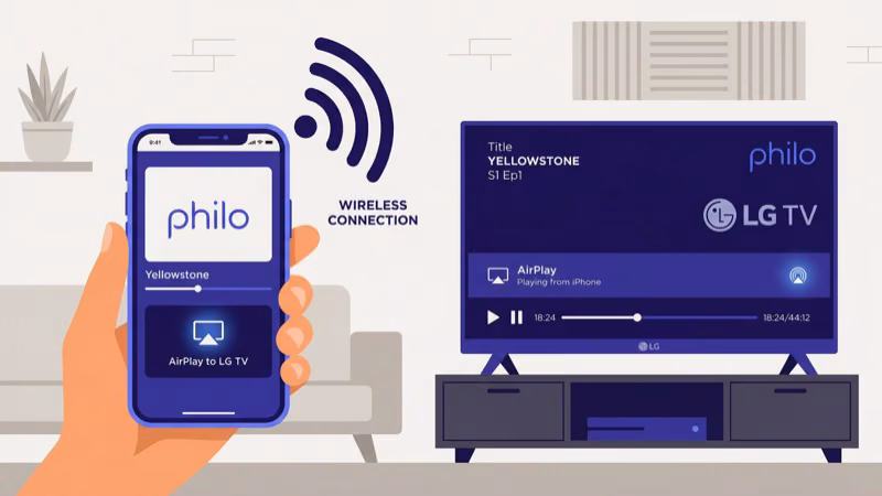Casting Philo from iPhone to LG TV using AirPlay 2 wireless streaming
