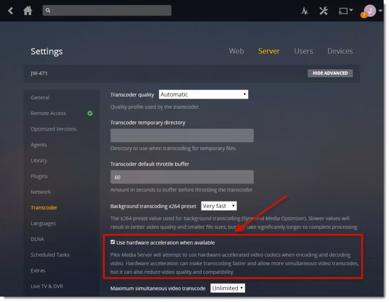 Plex Enable Hardware Acceleration