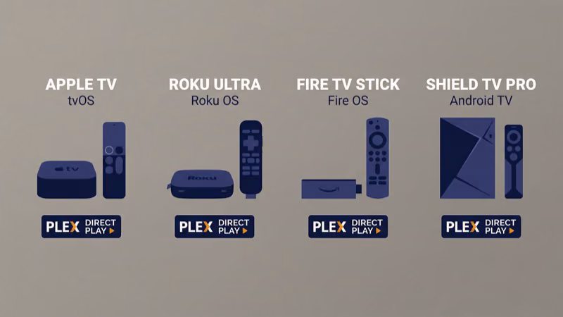 Streaming devices with Plex direct play compatibility badges