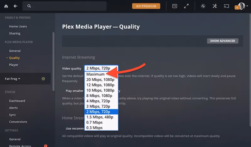 Plex Settings Video Quality