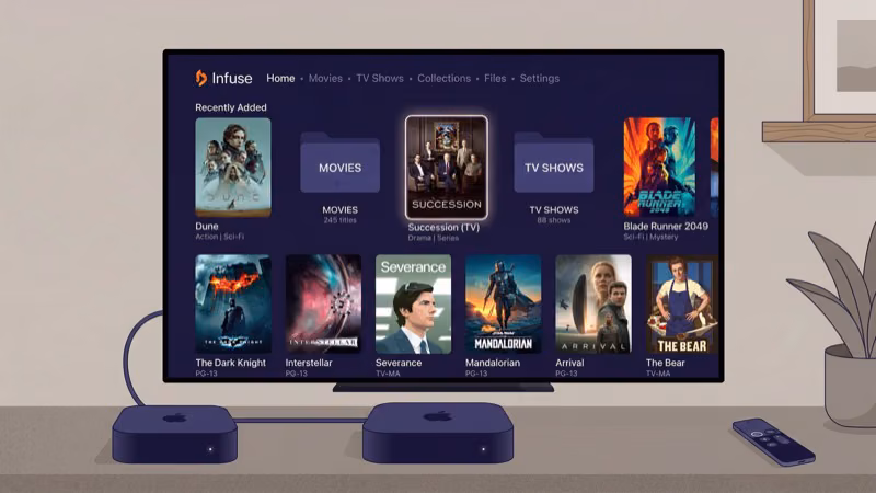 Infuse media player app interface running on Apple TV device
