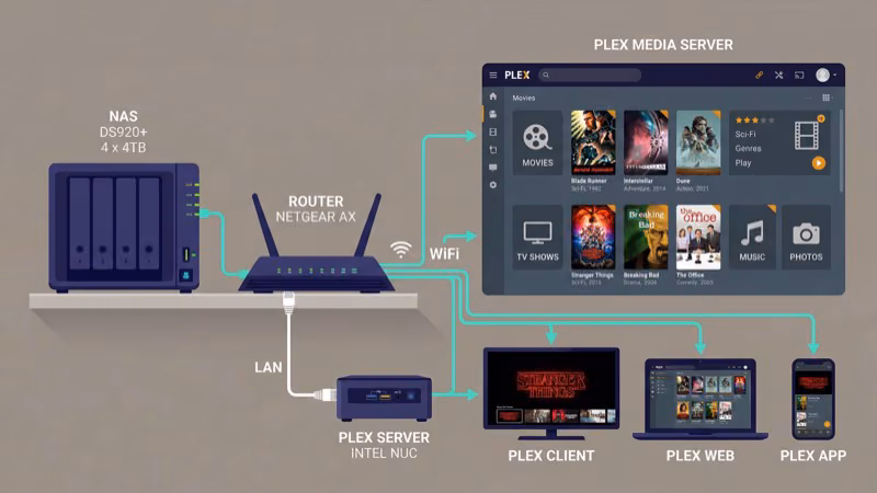 Plex media server setup with NAS and home network connection