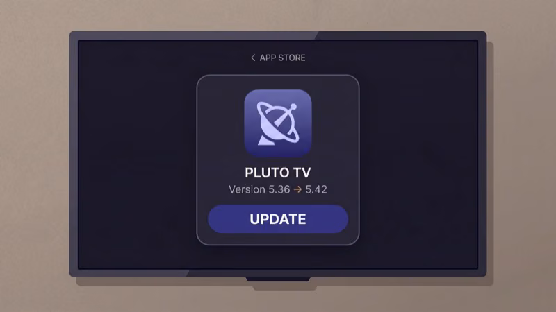 Pluto TV app update screen in smart TV app store