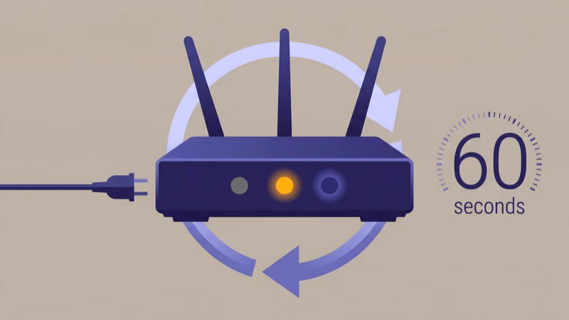 Wi-Fi router restart process with blinking indicator lights