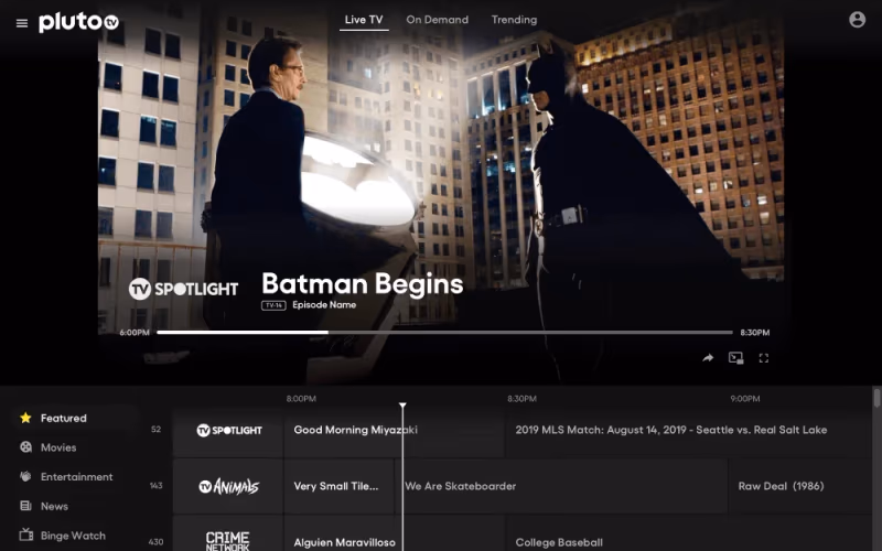 Pluto Tv User Interface
