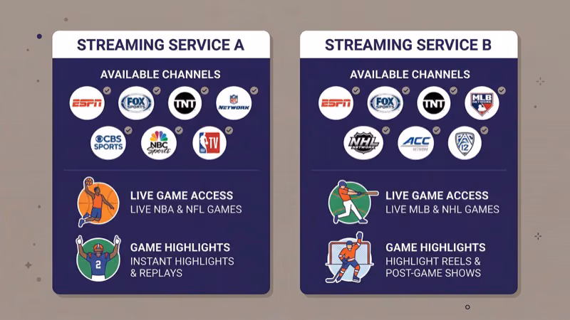 Sling TV sports channels ESPN NFL Network and Fox Sports displayed on a streaming interface