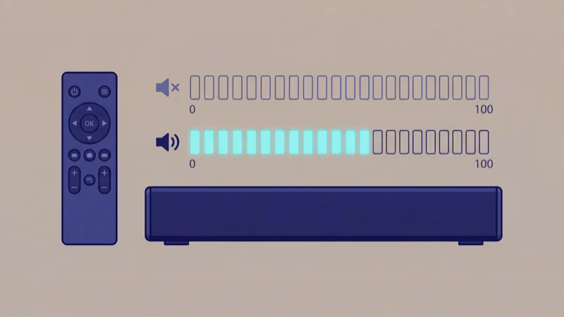 TV remote and soundbar volume level indicators showing states